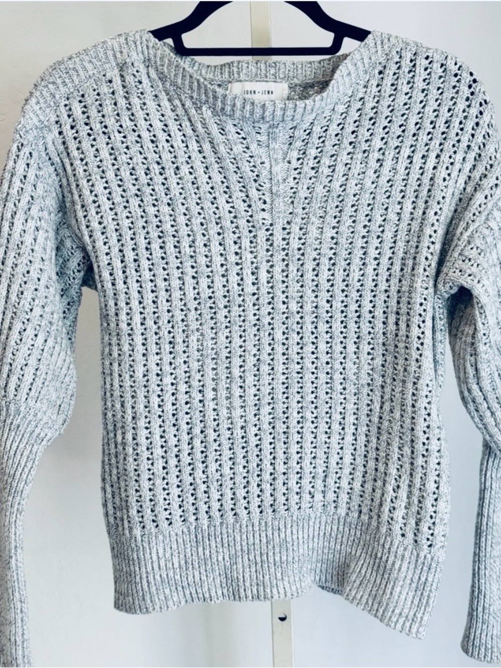 John + Jenn Gray Open Knit Ribbed Pullover Sweater, Small